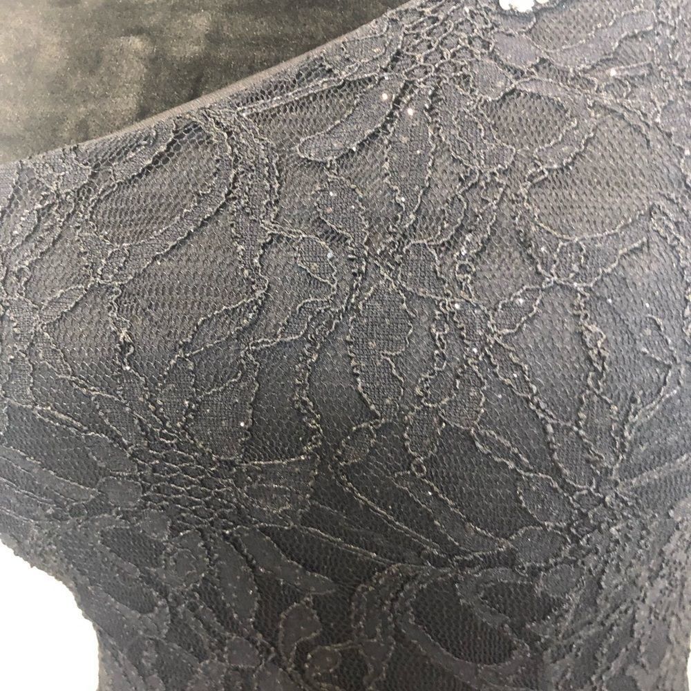 City Studio shimmering lace black dress with pearl and rhinestone strap, size 3 - Picture 4 of 11